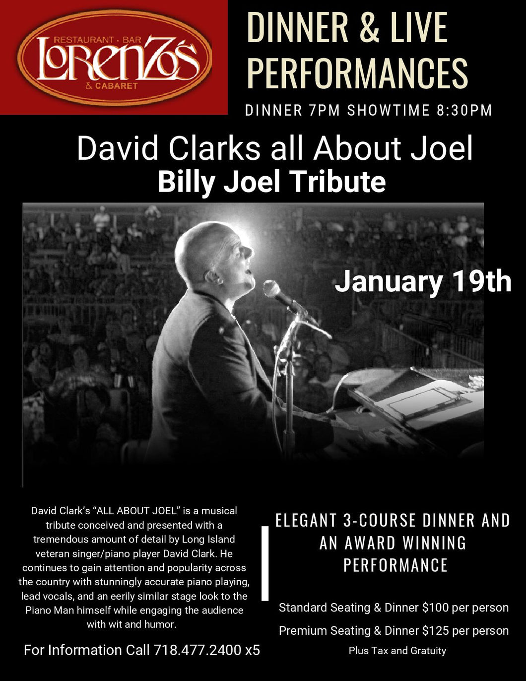 David Clark's Billy Joel Tribute, Friday January 19th 2024