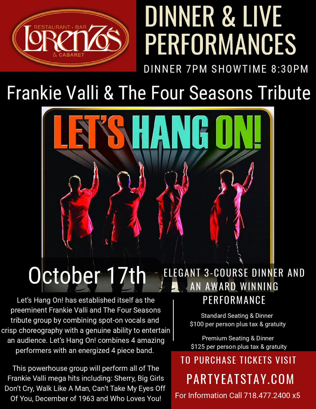 Frankie Valli & The Four Seasons Tribute, October 17th 2025